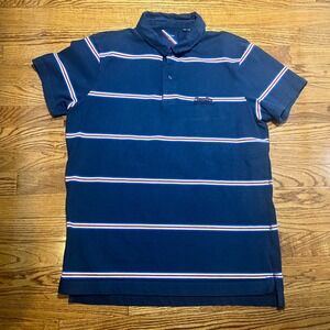 Superdry Polo Shirt Mens XL Blue Striped Casual Sportswear Short Sleeve Tops